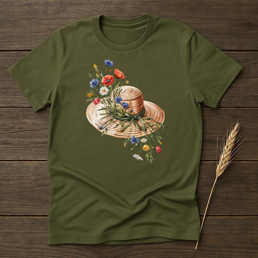 Straw Hat with Colorful Flowers Design T-shirt product