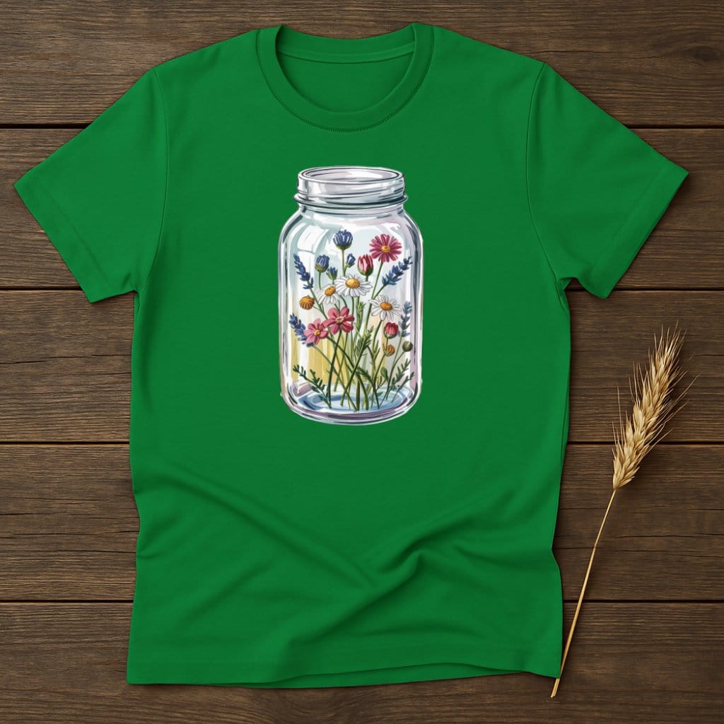 Vibrant Wildflowers in a Jar Design Green T-shirt product type