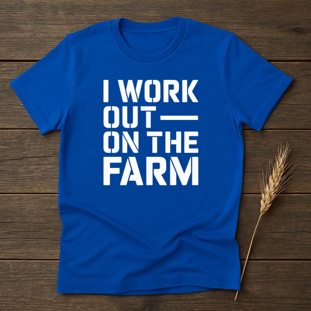 I Work Out On The Farm Graphic Blue T-Shirt product