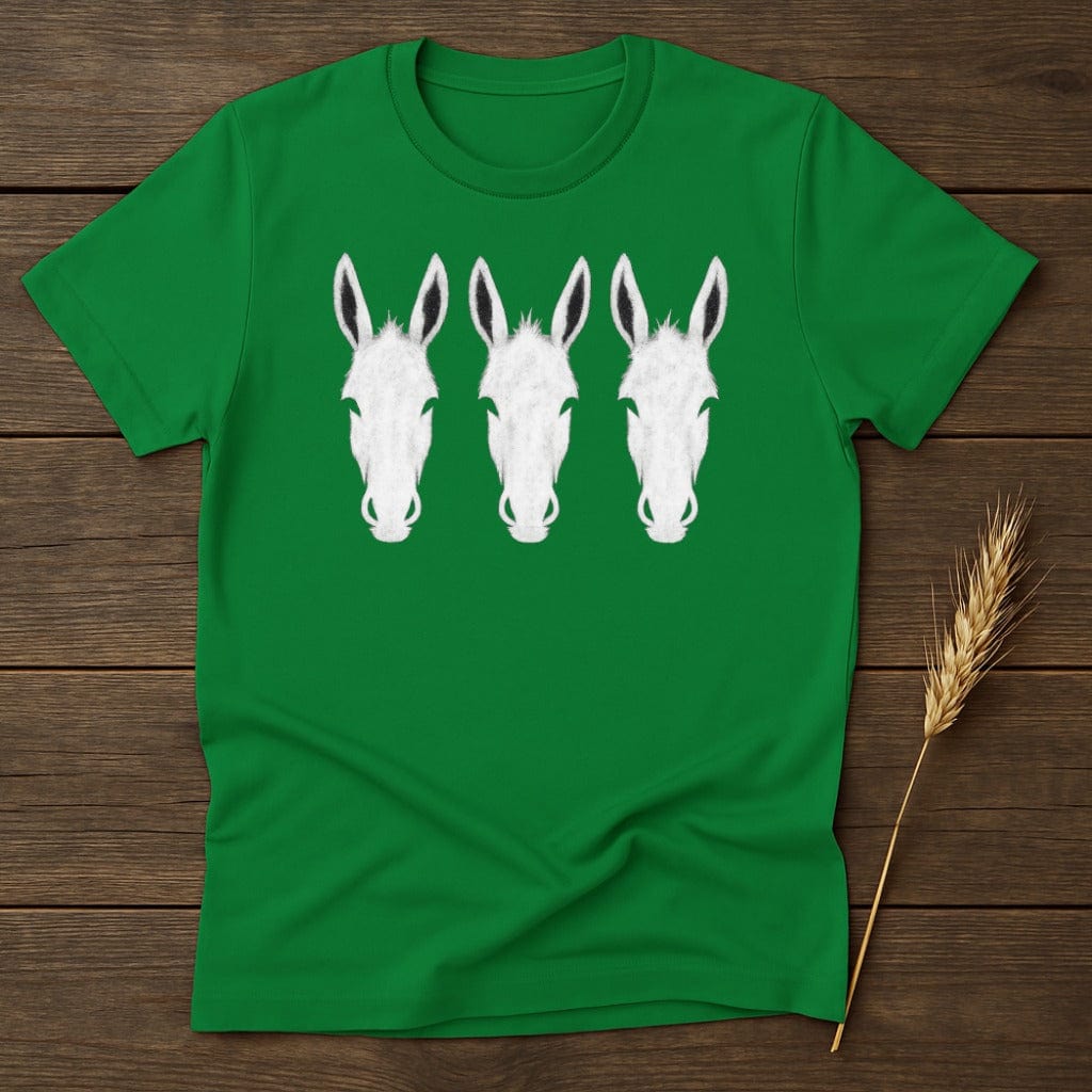 Three White Donkey Heads Design on Green Shirt product