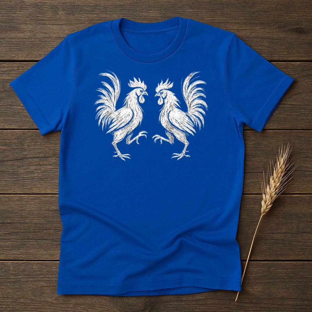 Blue T-Shirt with White Rooster Print Graphic Tee product