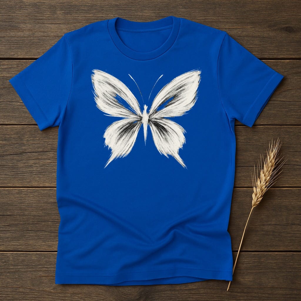 Blue T-Shirt with White Abstract Butterfly Design product