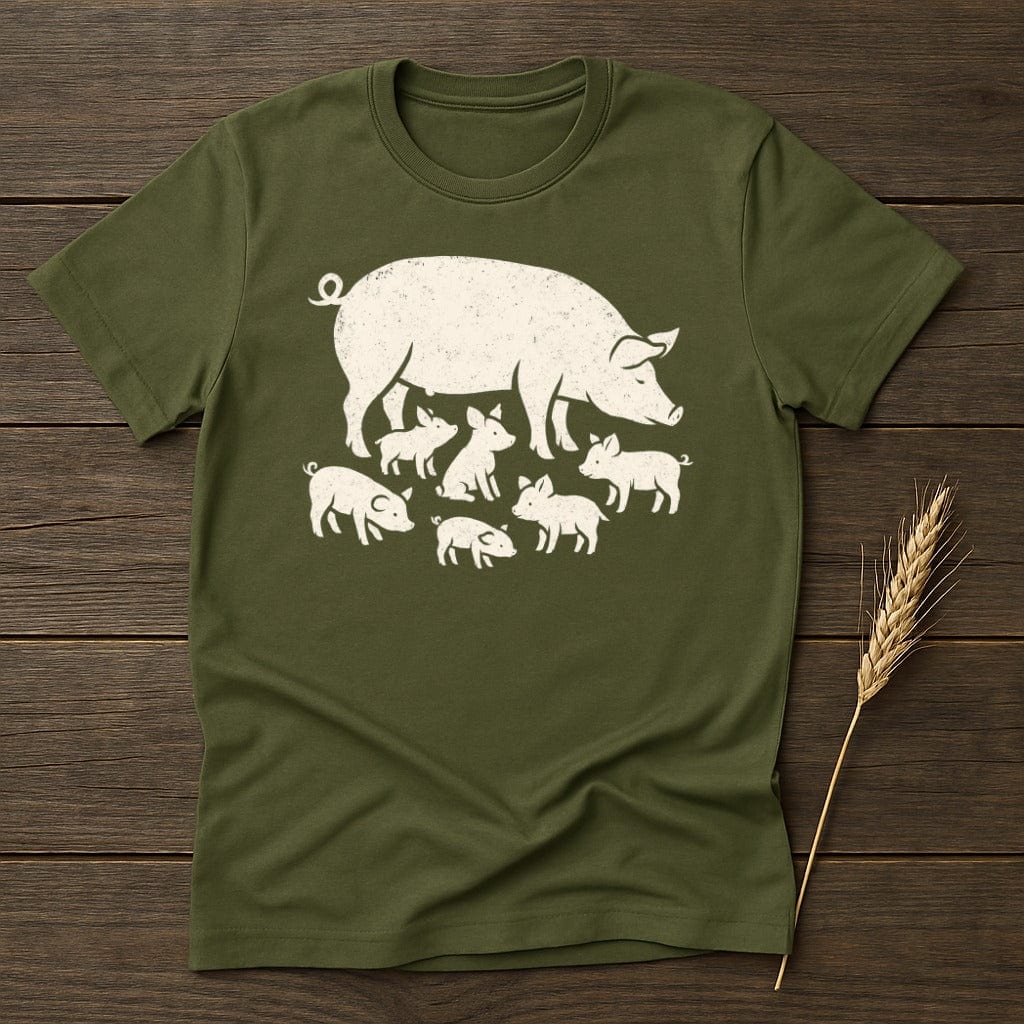 Family of Pigs Graphic Design on Green T-Shirt product type