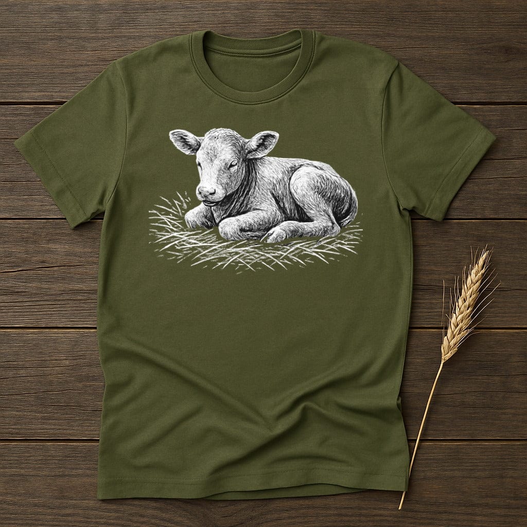Calf Resting in Grass Print Fits Casual Style T-Shirt Product