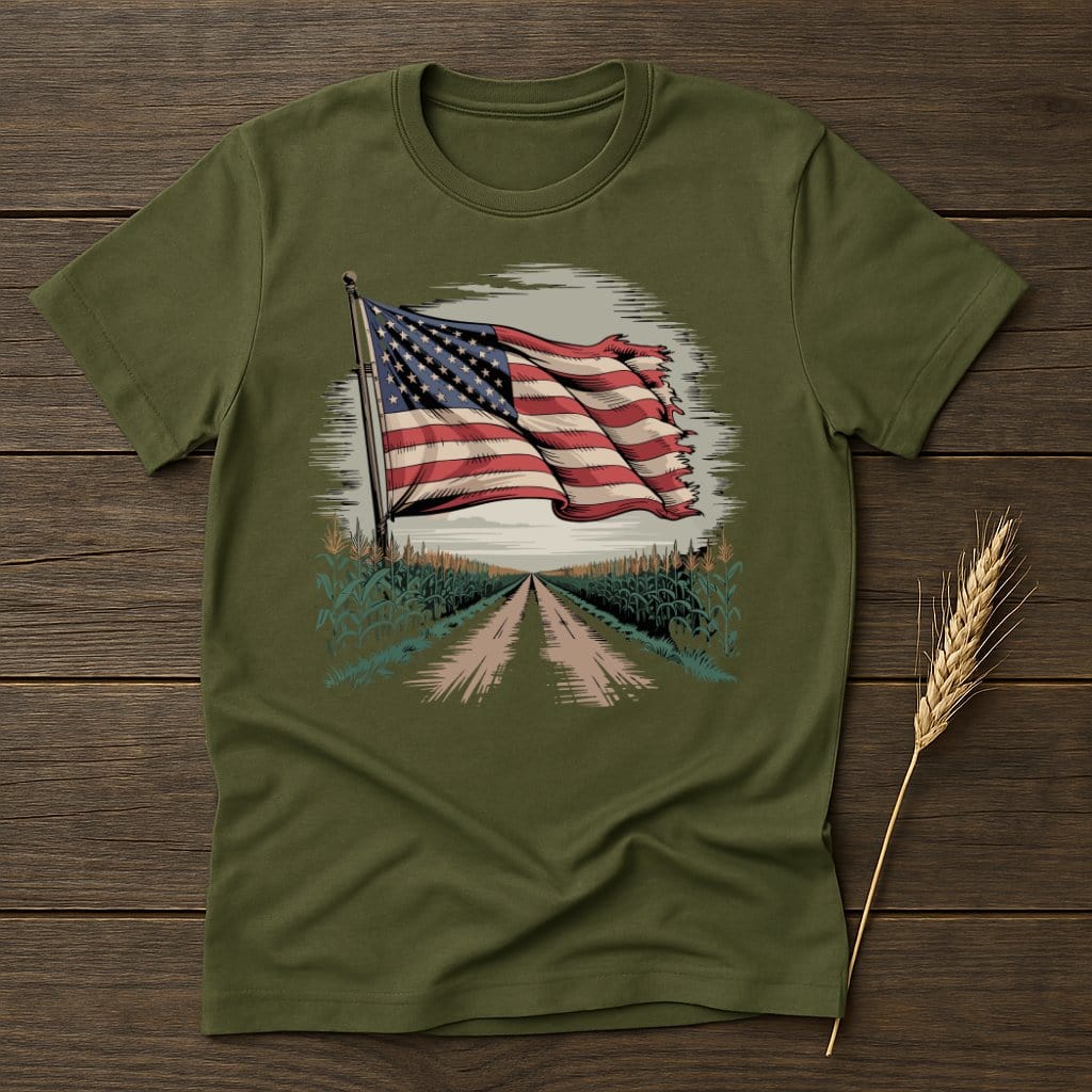Patriotic American Flag on Rustic Pathway Shirt Product
