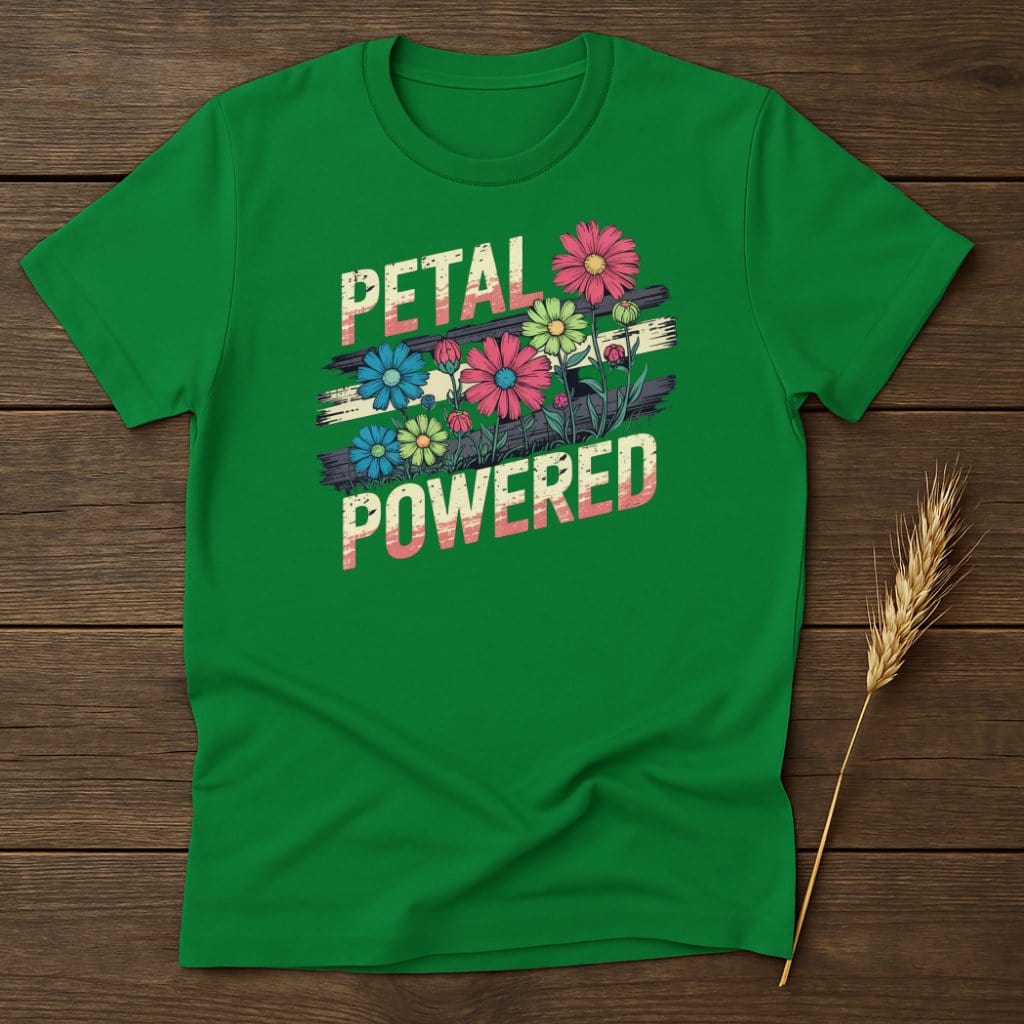 Petal Powered Retro Flower Design Green T-shirt product
