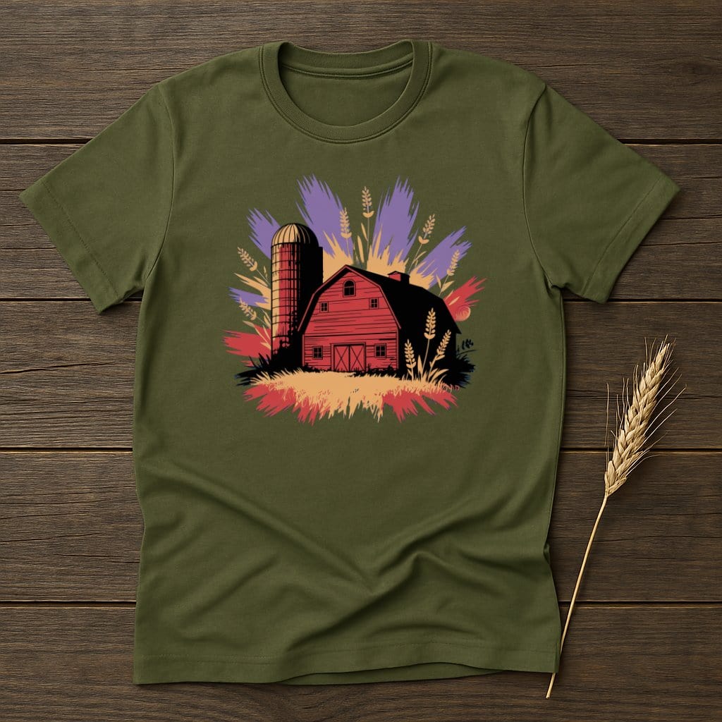 Rustic Barn and Silo with Wheat Graphic T-Shirt product type