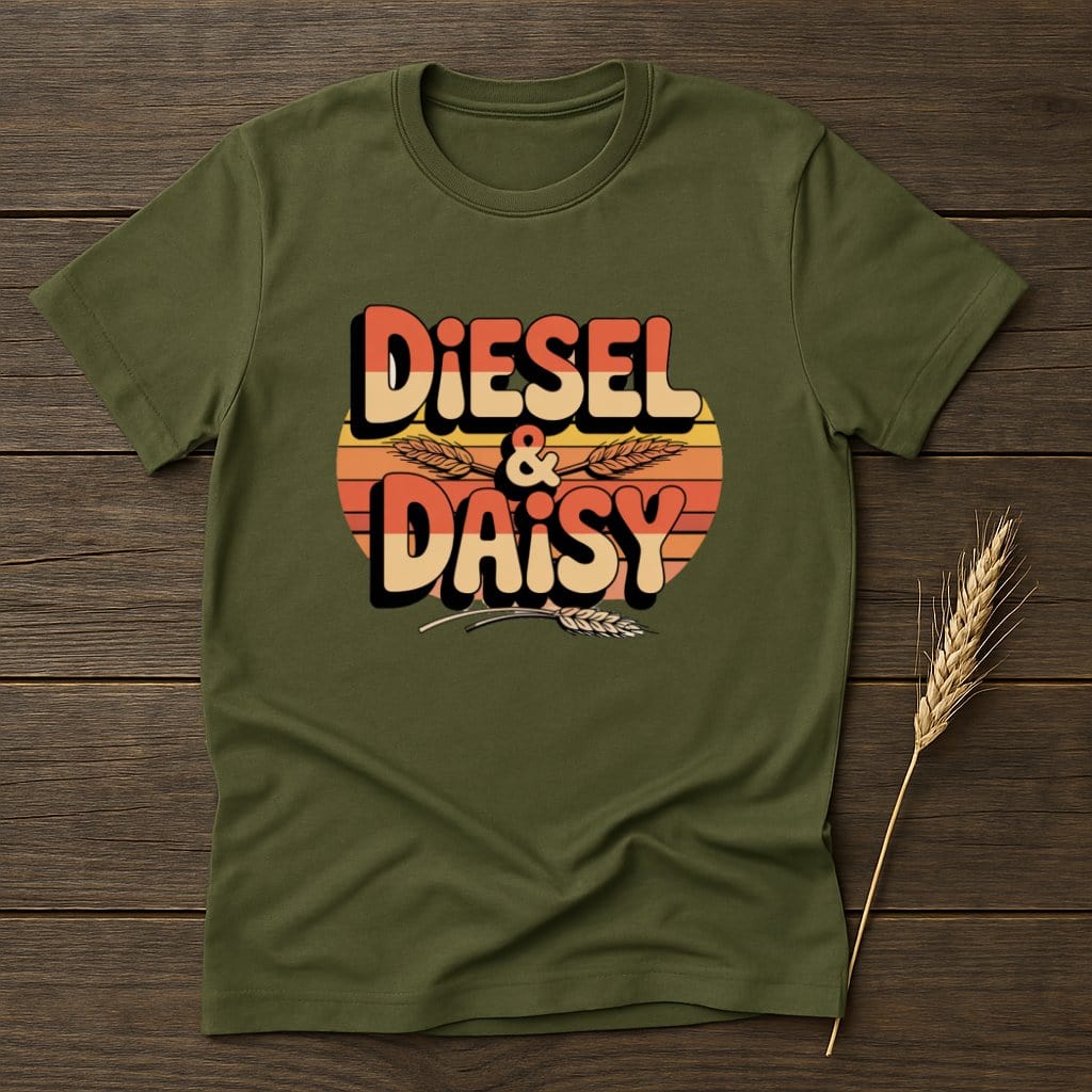 Retro Diesel & Daisy Graphic Olive Green T-Shirt product type
