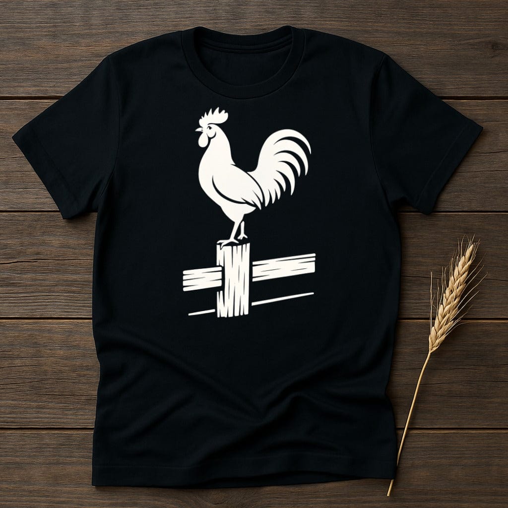 Rooster Design Graphic on Wooden Fence T-Shirt product type
