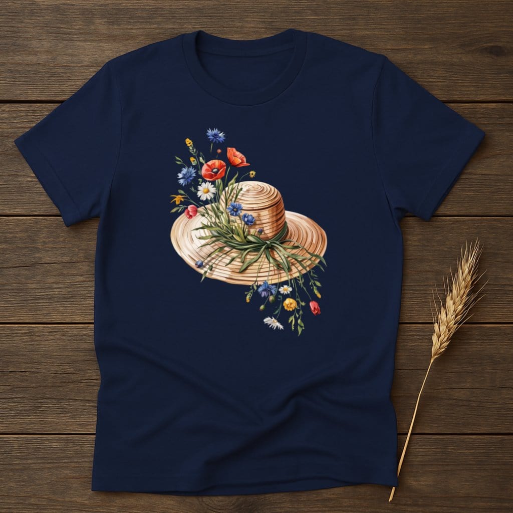 Straw Hat with Floral Bouquet Print T-shirt product