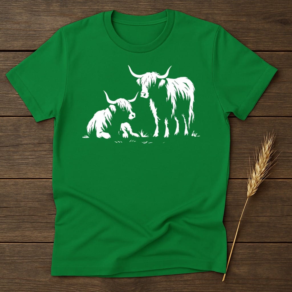 Highland Cows Family Design Green Colored T-shirt product