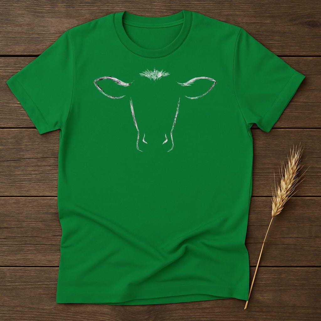 Minimalist Green Tee with Cow Sketch T-Shirt product type