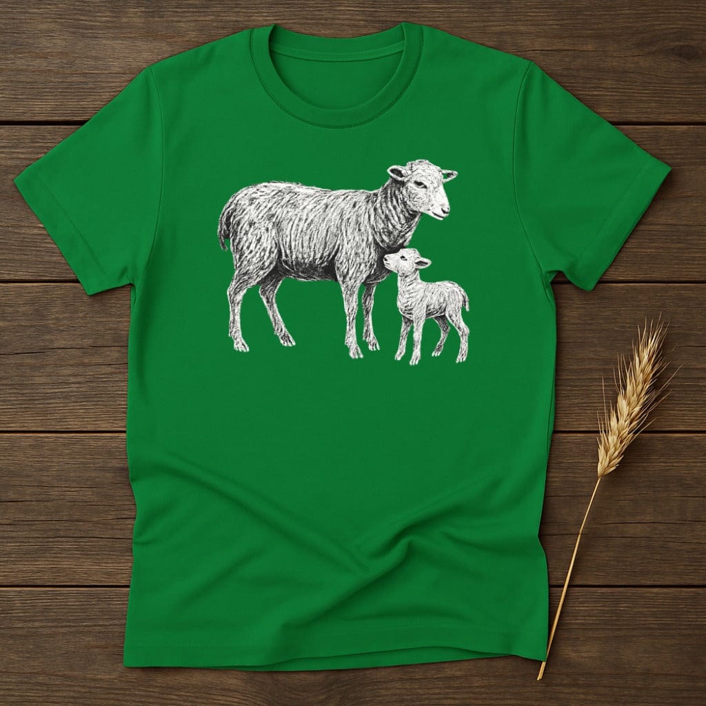 Sheep and Lamb Illustration Green T-Shirt product