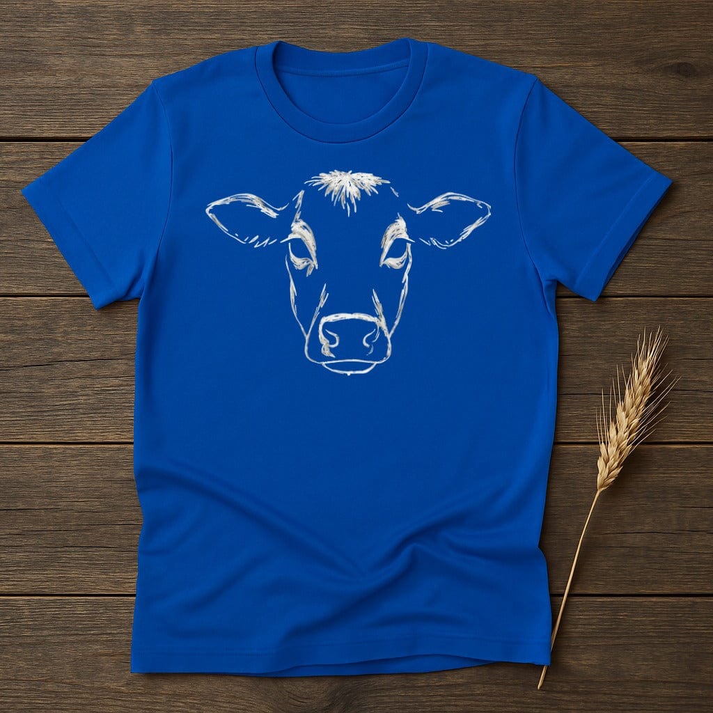 Blue T-shirt with Sketch of Cow on Front product