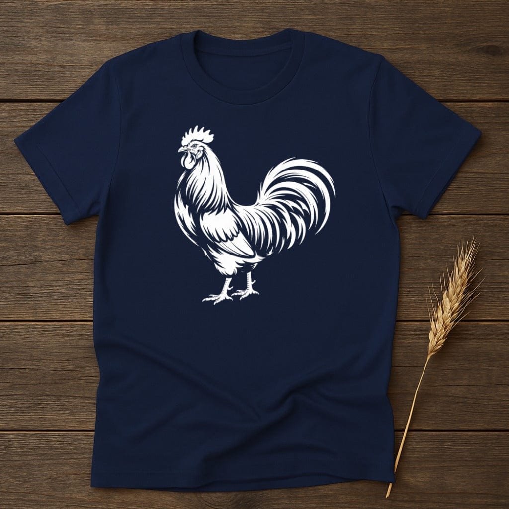 White Rooster Design on Blue T-Shirt product type