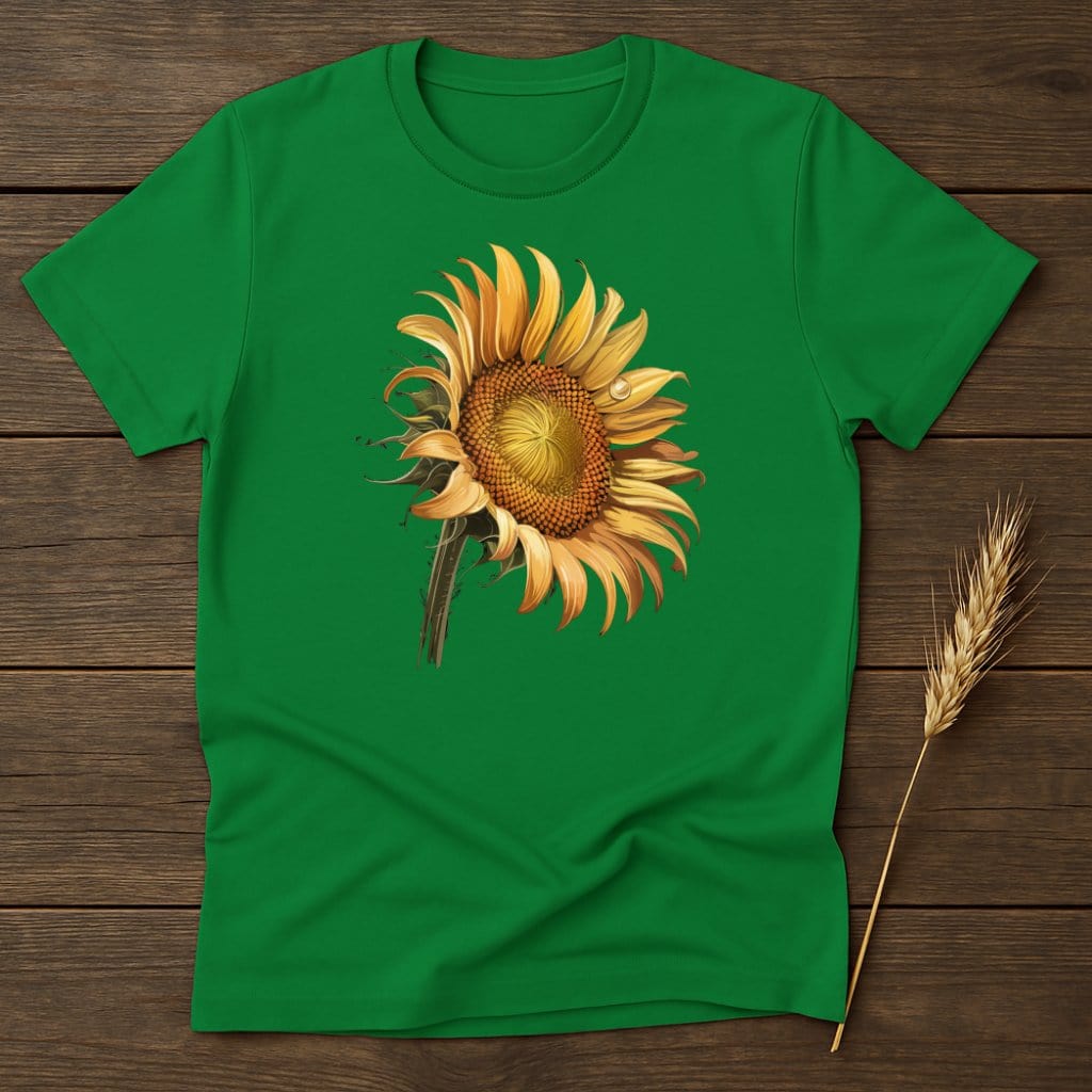 Sunflower Print on Green Background T-Shirt product