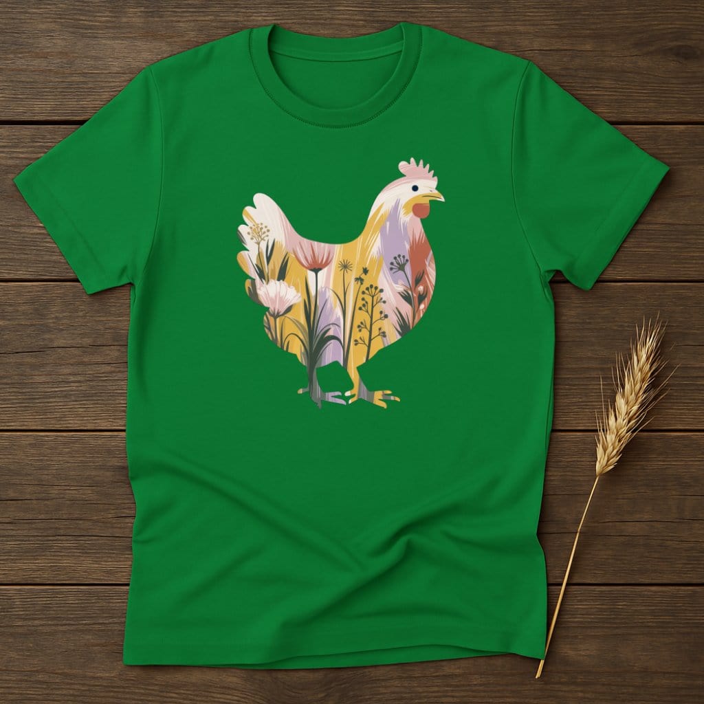 Colorful Floral Hen Graphic Green Tee Shirt product