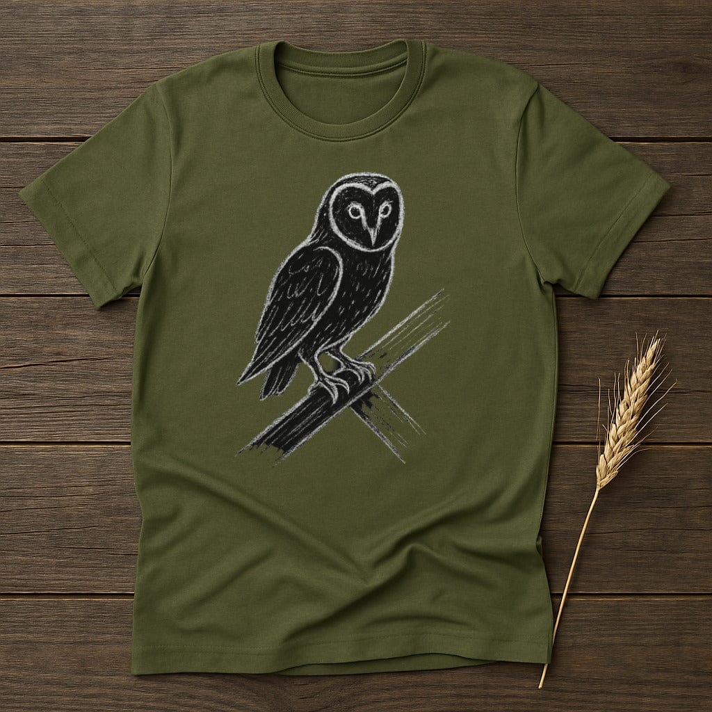 Owl Illustration on Green Tee Shirt Unique Clothing Product