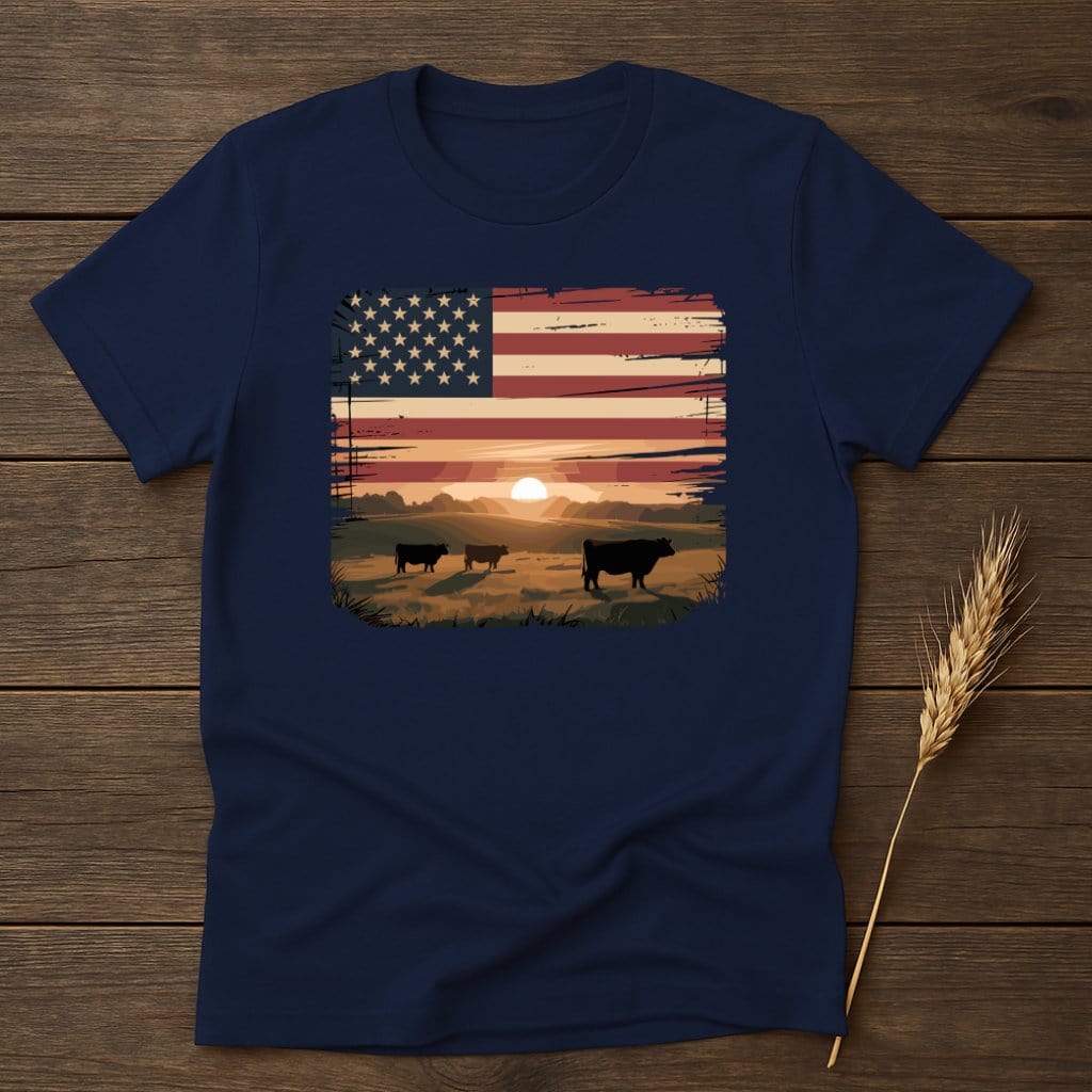 American Flag Farm Sunset Graphic T-Shirt product type