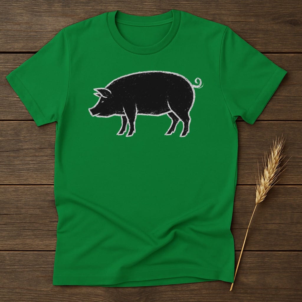 Green Tee with Black Pig Design T-Shirt product