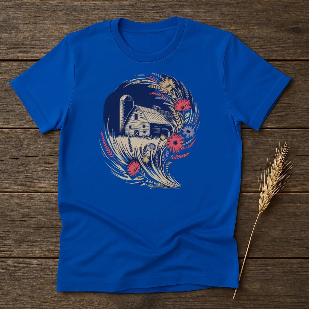 Scenic Country Barn and Floral Design T-shirt product type