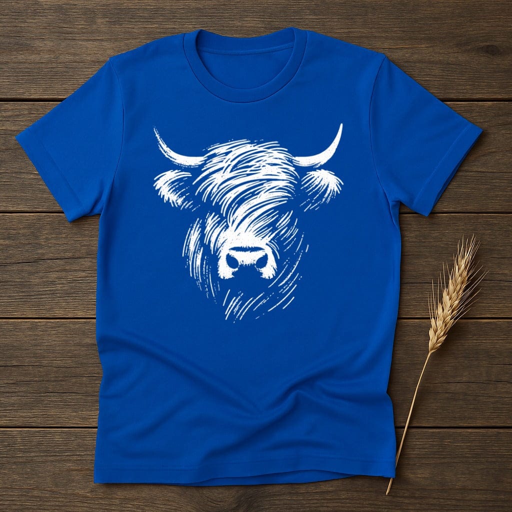 Hand Drawn Cow Illustration on Blue T-shirt Product