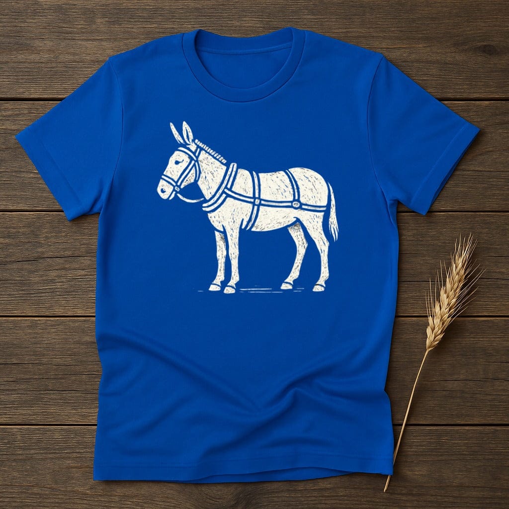 Blue T-shirt with White Mule Graphic Design product type