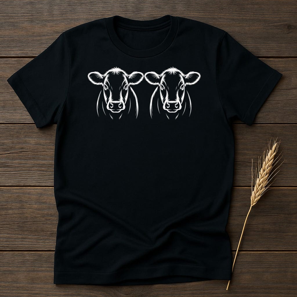 Black T-Shirt with Two Cow Heads Printed Design product