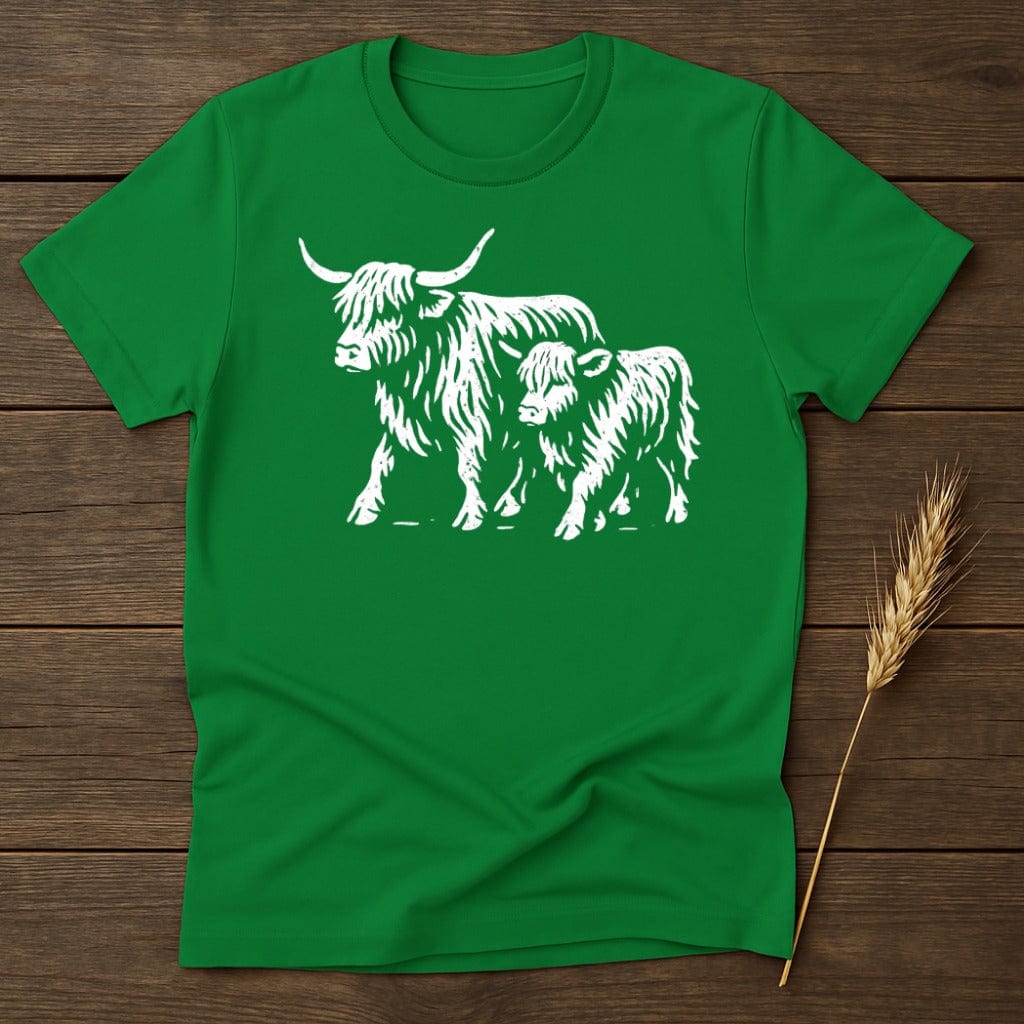 Highland Cow Duo Graphic Green T-Shirt product type