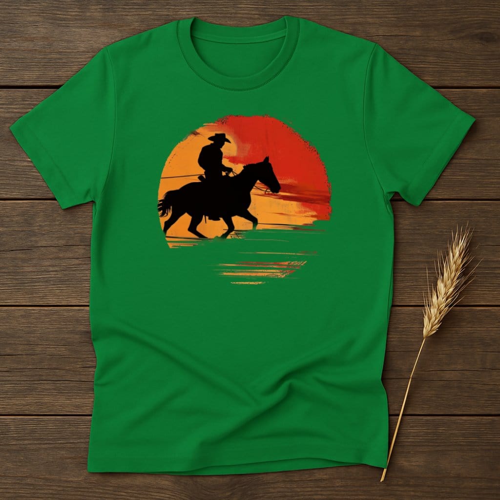 My Designs Physical Item S / Irish Green Cowboy Riding Horse Sunset Graphic T-Shirts