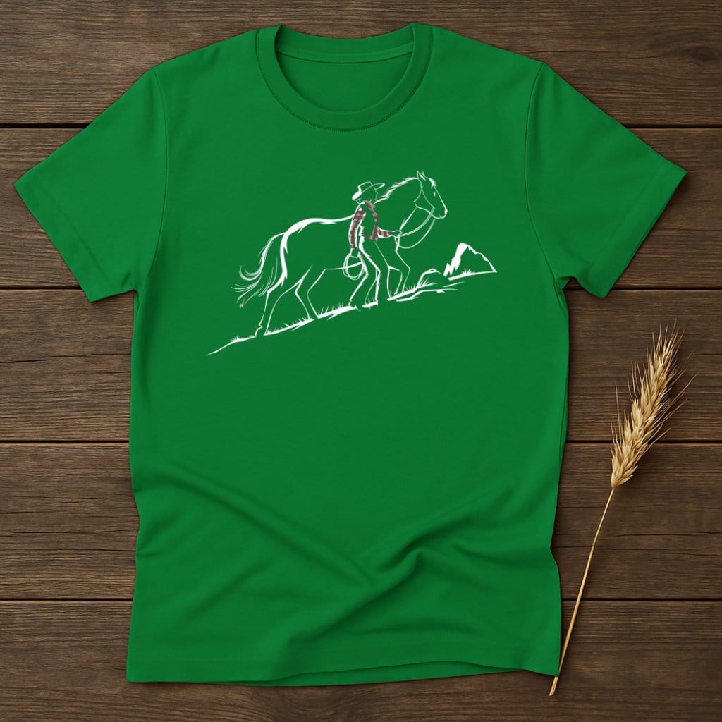 My Designs Silhouette Shirt S / Irish Green Cowboy and Horse Silhouette Art Design T-Shirts