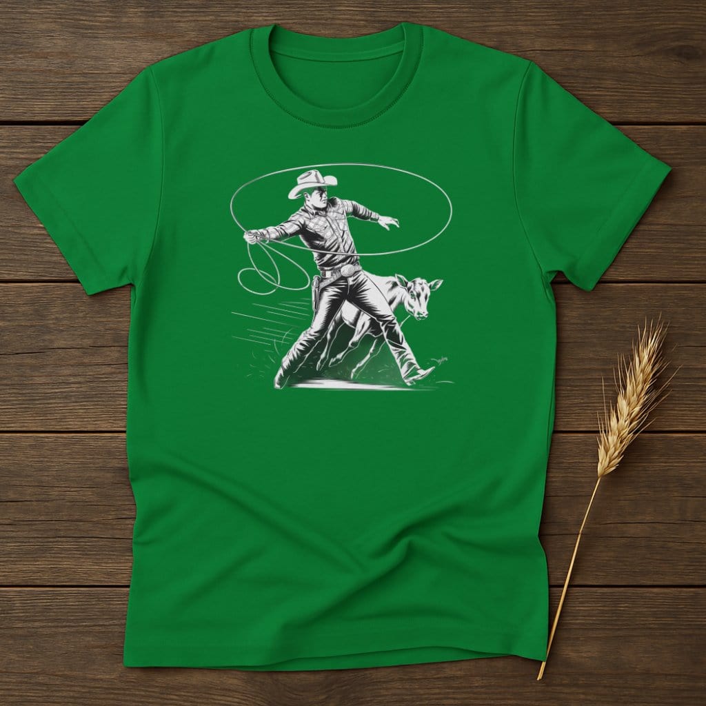 My Designs Silhouette Shirt S / Irish Green Cowboy Lassoing a Calf Western Art T-Shirts
