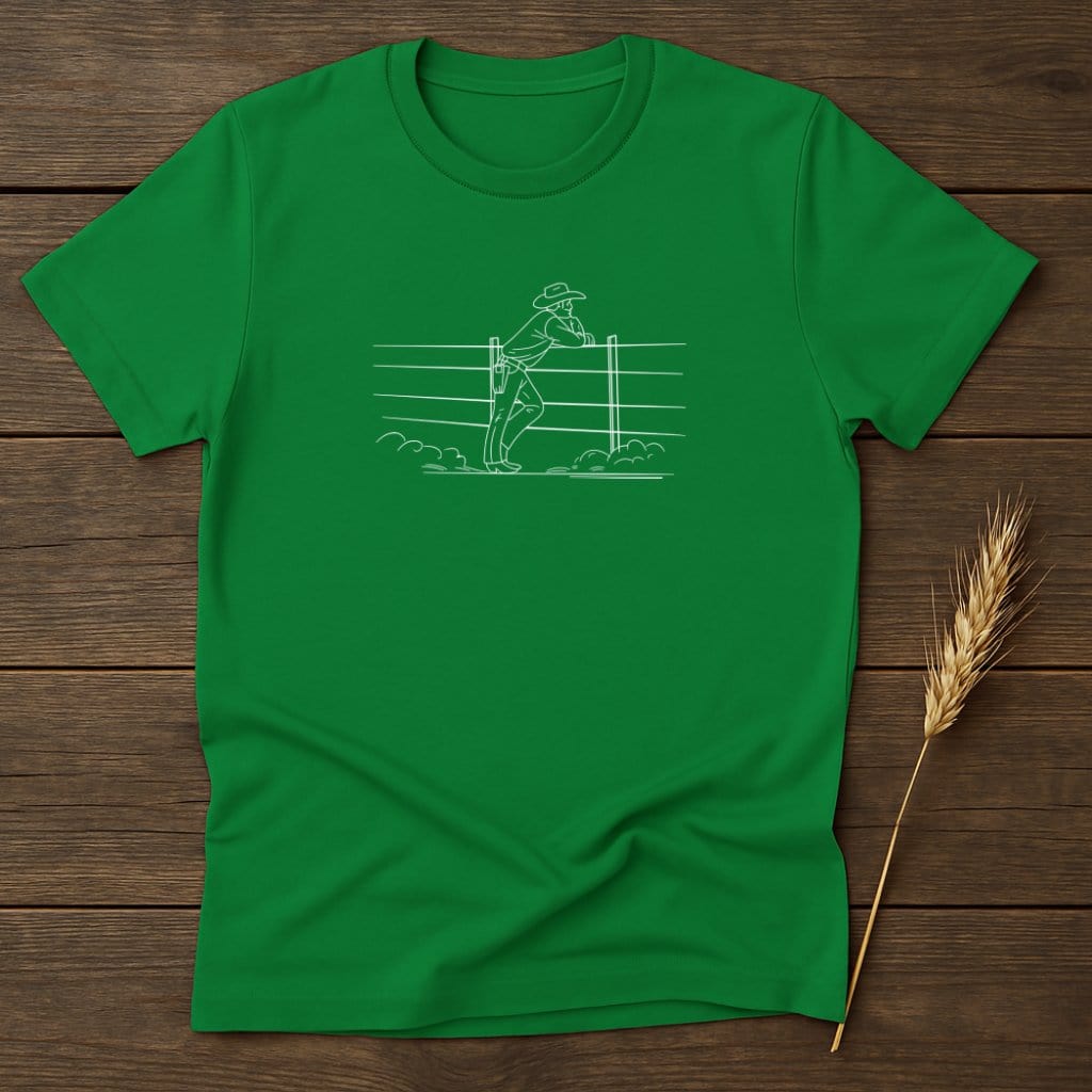 My Designs Silhouette Shirt S / Irish Green Cowboy Leaning Against Fence Graphic T-Shirts