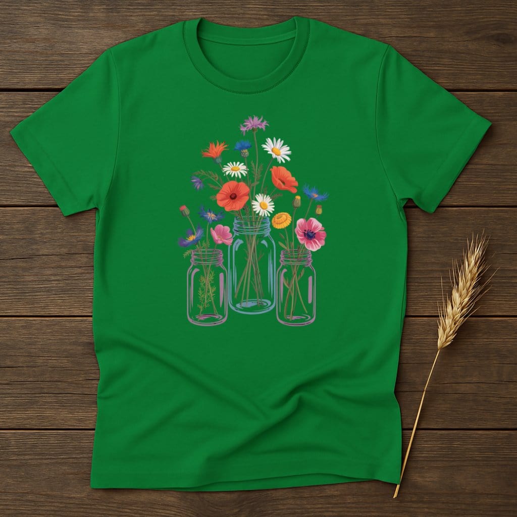 MyDesigns Physical Item S / Irish Green Flowers in Mason Jars T-Shirt
