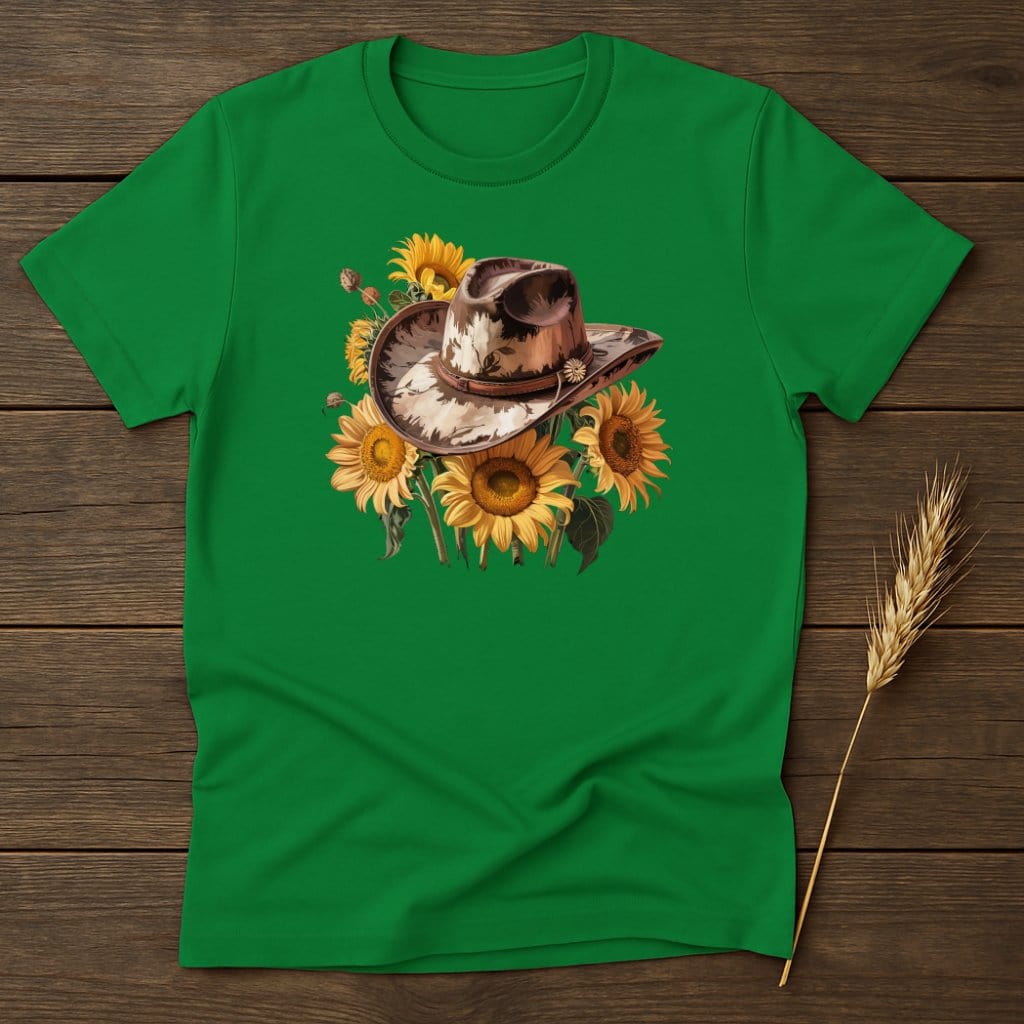 MyDesigns Physical Item S / Irish Green Sunflower Cowboy Hat T-Shirt