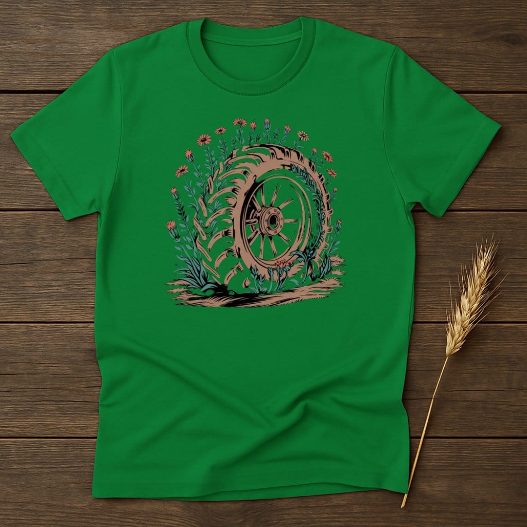 MyDesigns Physical Item S / Irish Green Tractor Tire with Flowers T-Shirt