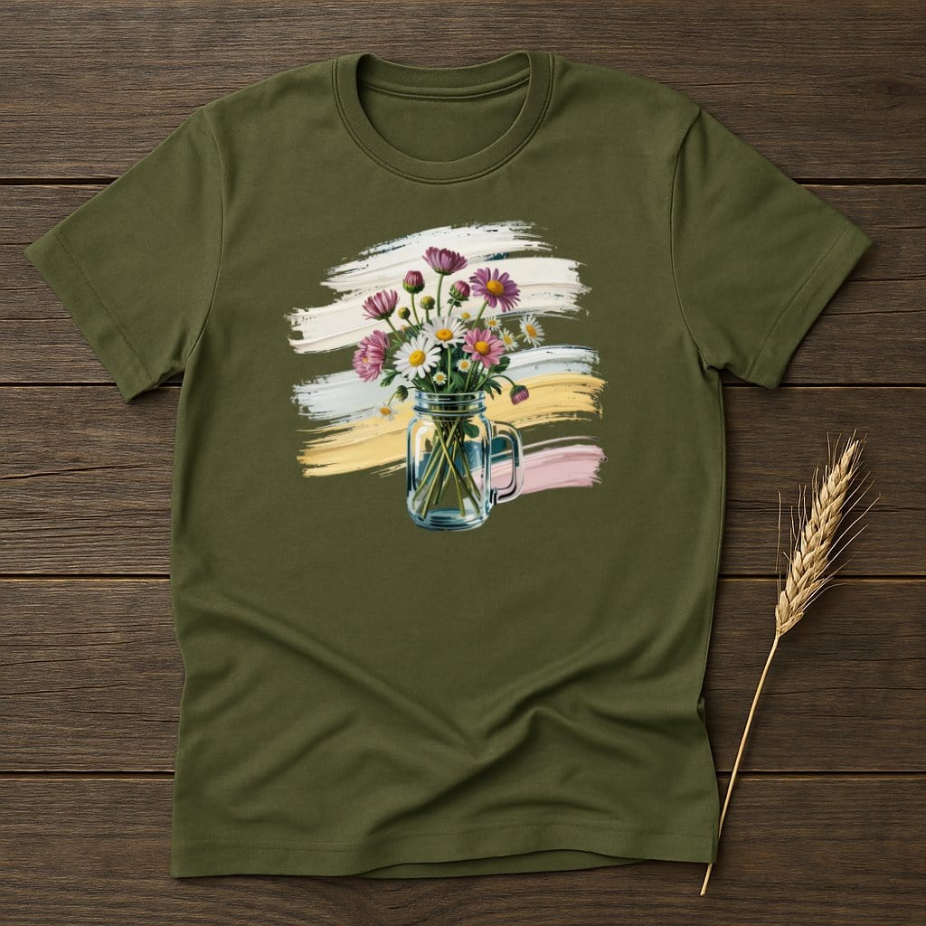 MyDesigns Physical Item S / Military Green Flowers in a Jar T-Shirt