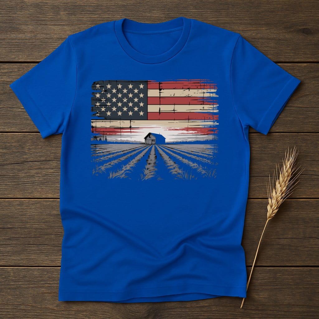 MyDesigns Physical Item S / Royal American Flag With Farmhouse Barn T-Shirt