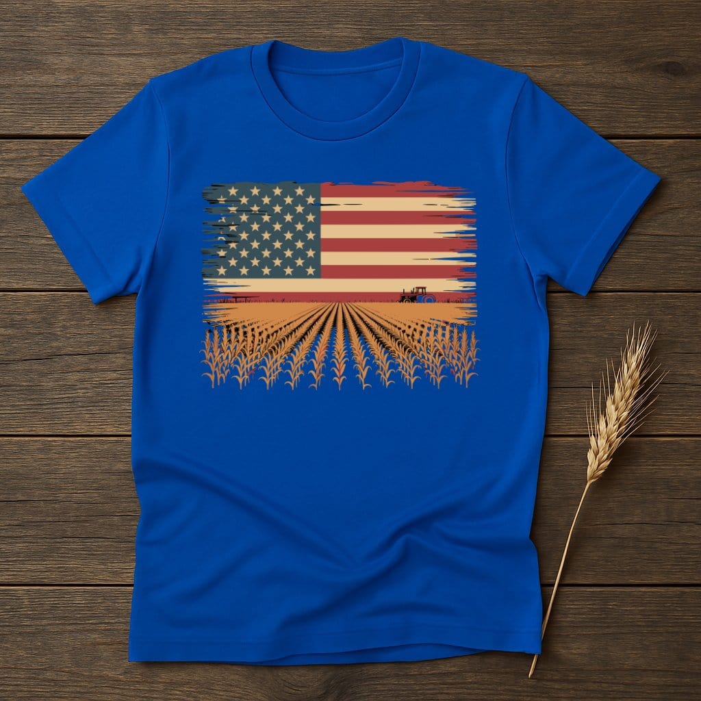 MyDesigns Physical Item S / Royal Farm Tractor And United States Flag T-Shirt