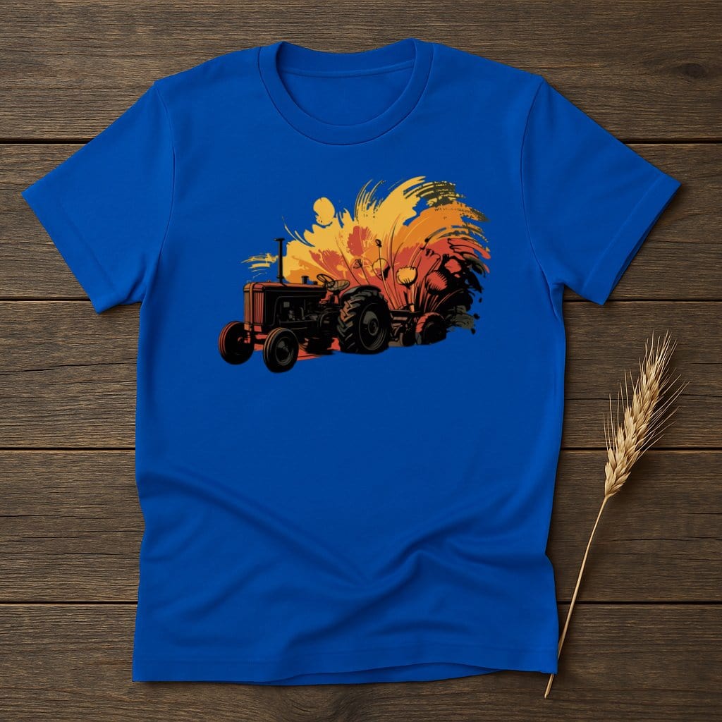MyDesigns Physical Item S / Royal Retro Tractor And Flowers T-Shirt