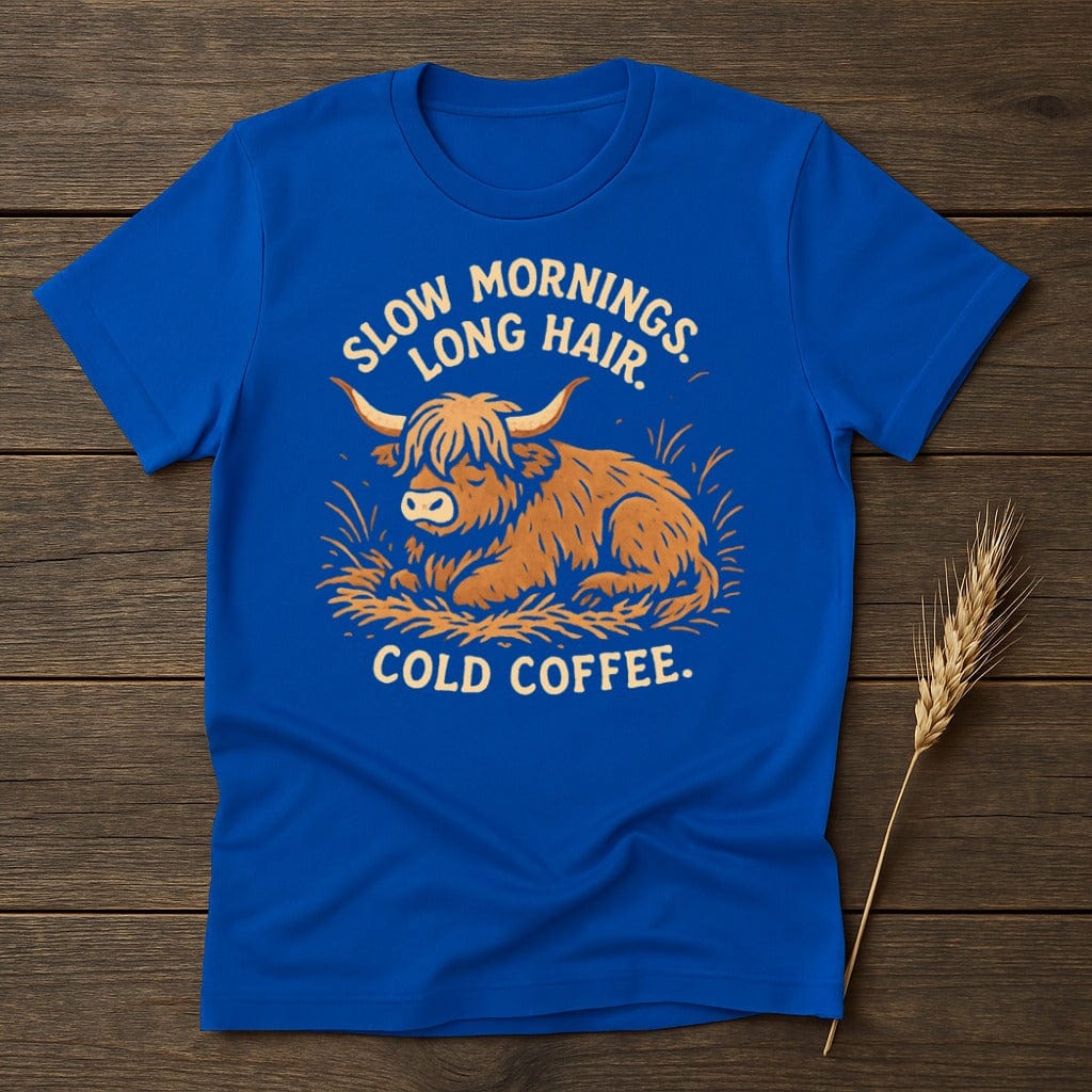 MyDesigns Physical Item S / Royal Slow Mornings Long Hair Cold Coffee T-Shirt