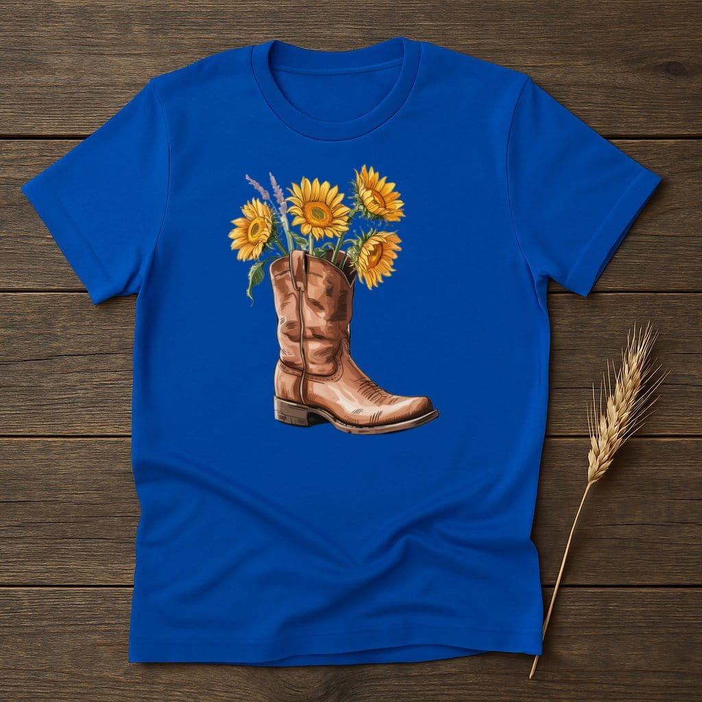 MyDesigns Physical Item S / Royal Sunflower Cowboy Boot T-Shirt