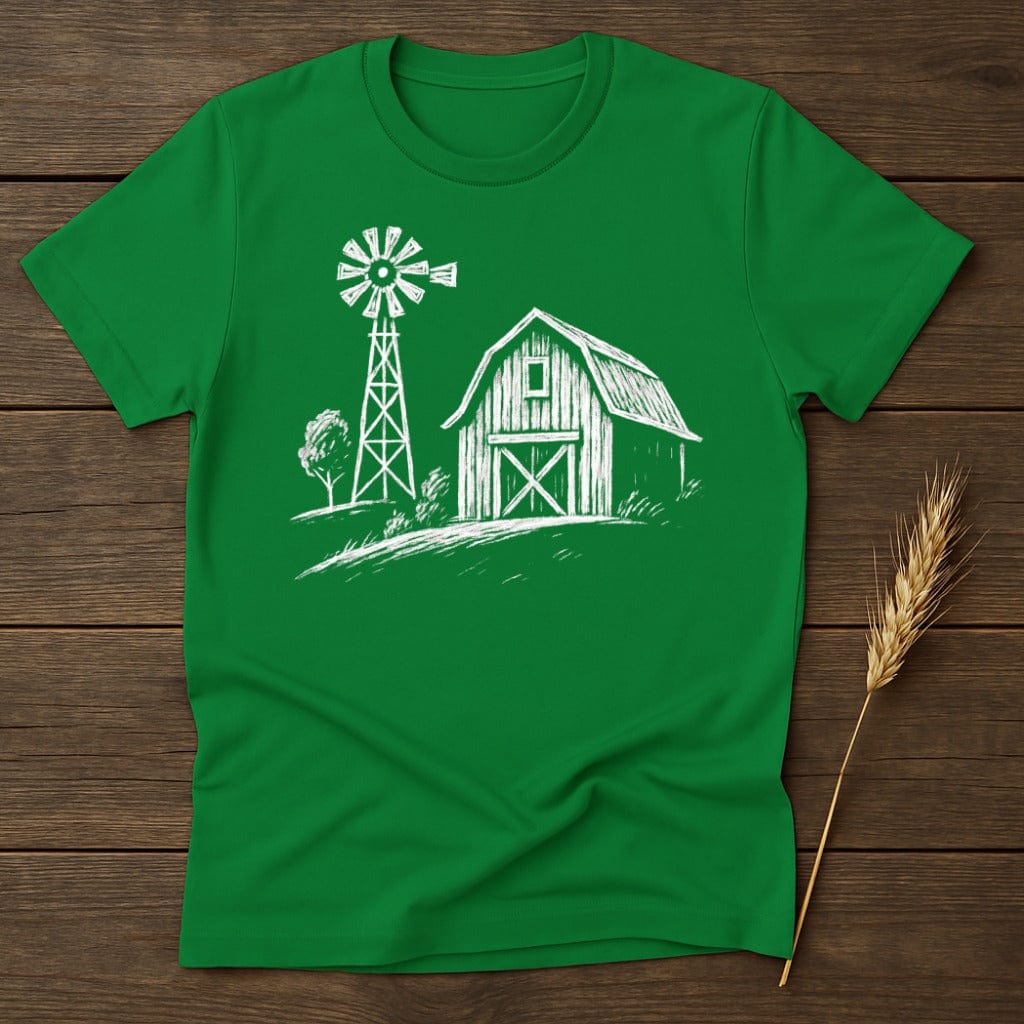 MyDesigns Silhouette Shirt S / Irish Green Barn with Windmill T-Shirt