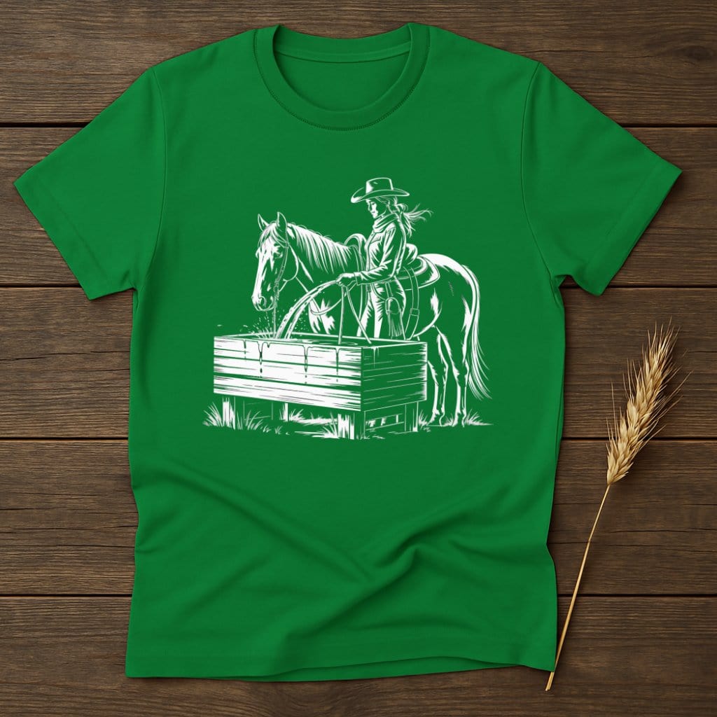 MyDesigns Silhouette Shirt S / Irish Green Cowgirl Horse Drink Water T-Shirts