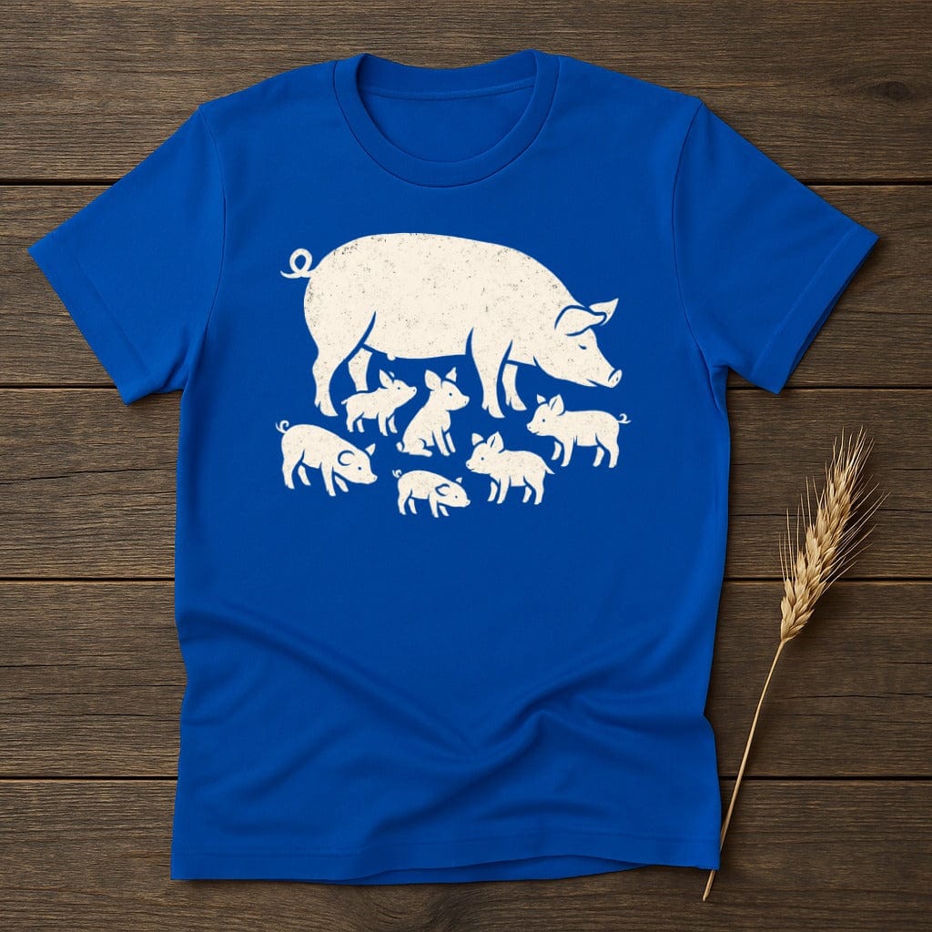 Adorable Pig Family Print Blue Graphic Tee product type