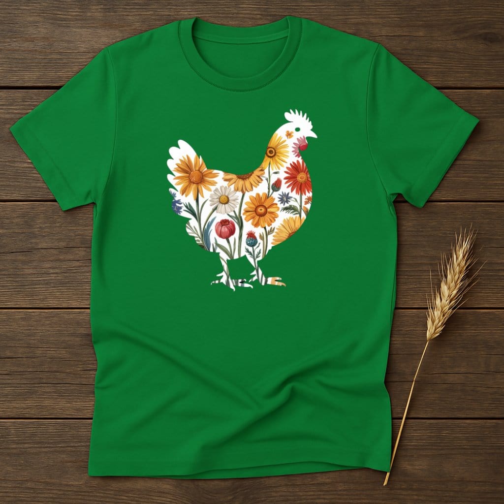 Green Shirt with Floral Chicken Graphic Shirt product type