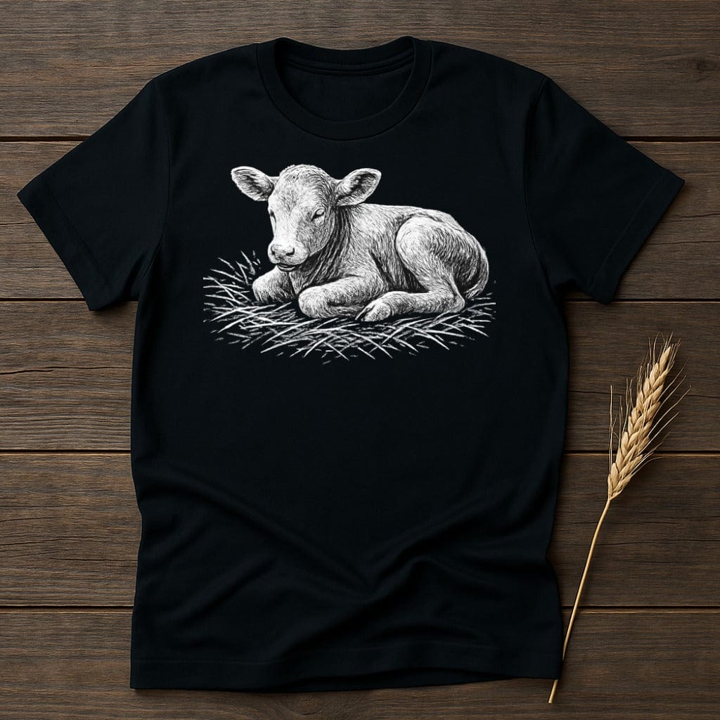 Adorable Calf Illustration on Soft Black T-Shirt product