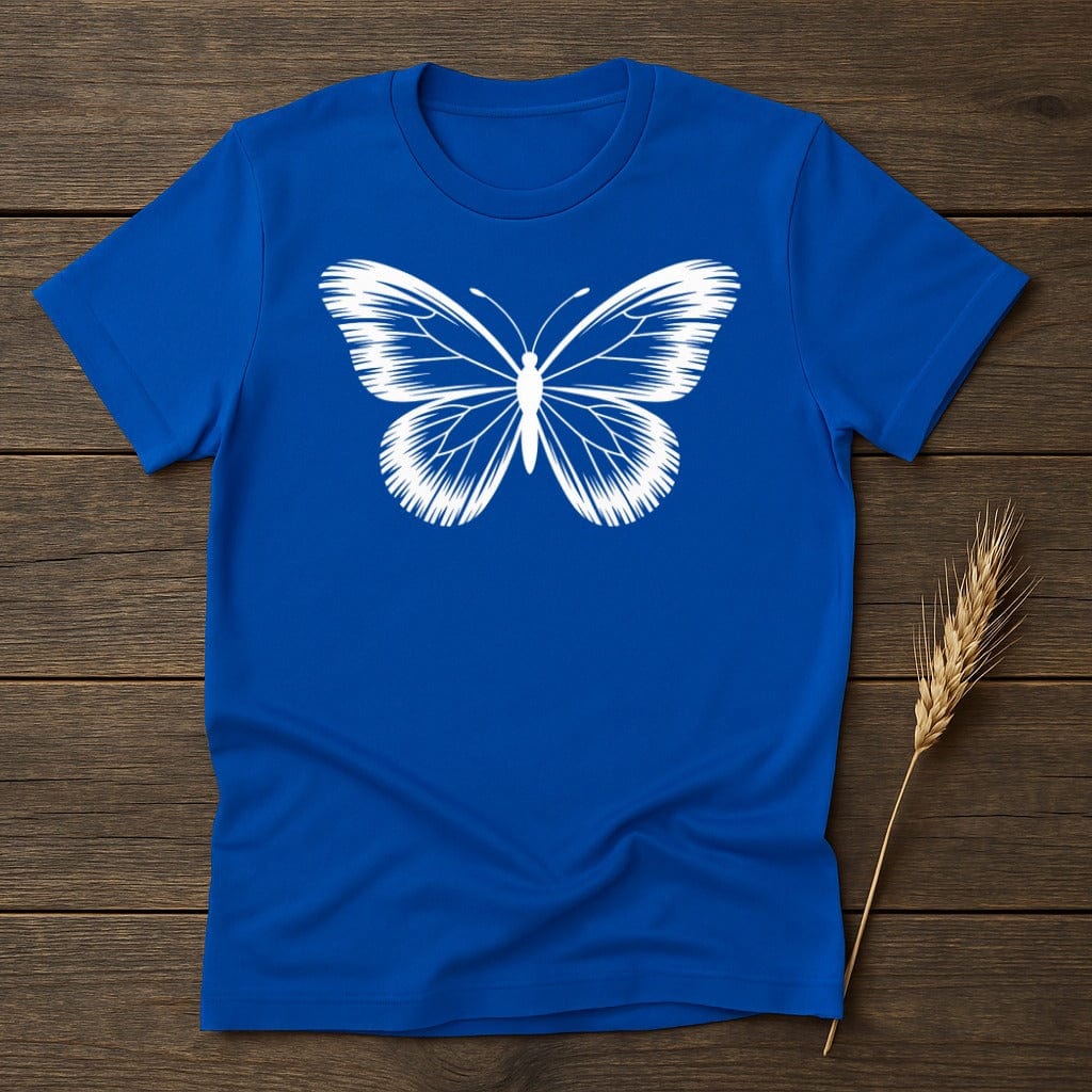 White Butterfly Graphic on Blue T-Shirt product