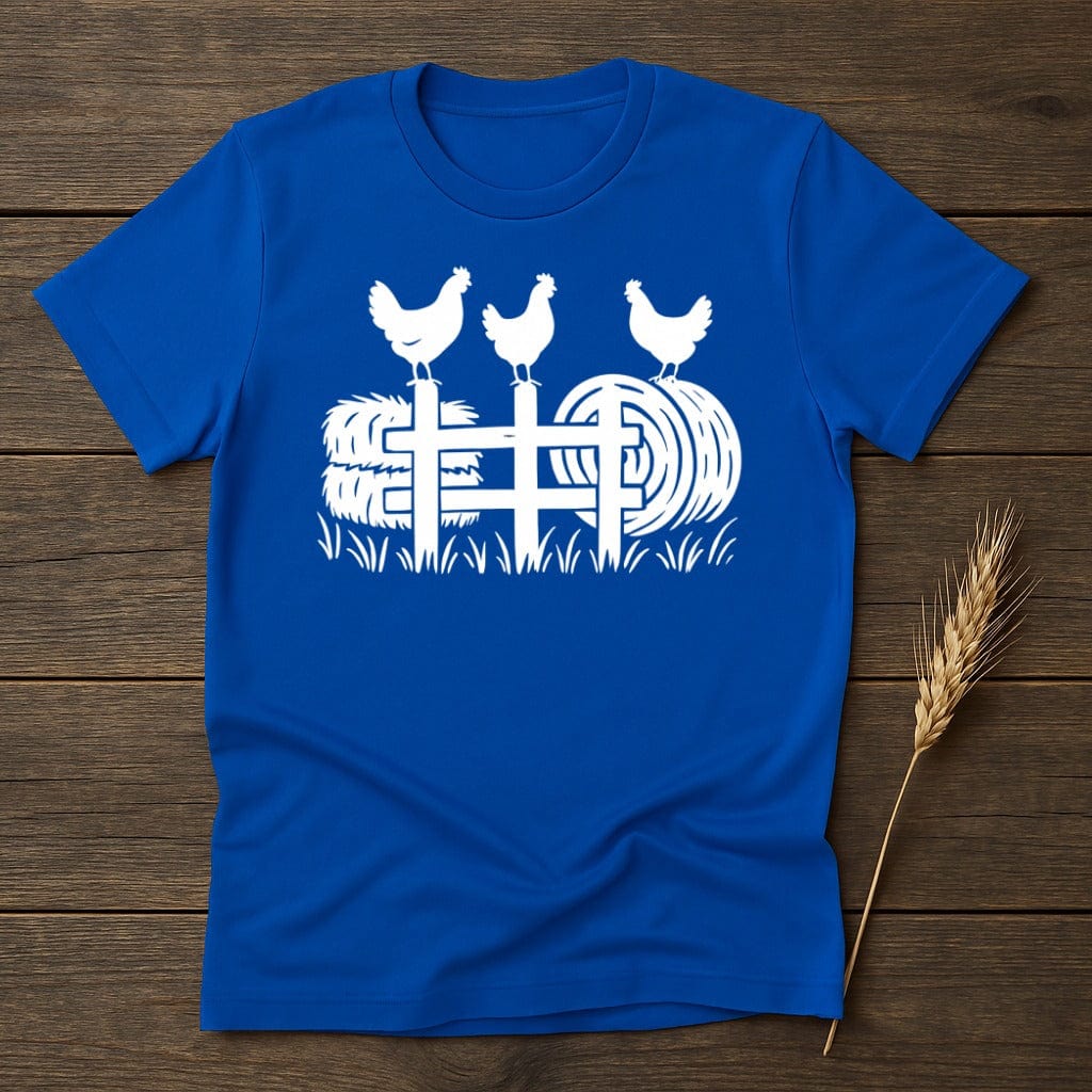 Chickens Standing on Hay Bale Farm Graphic T-shirt product type