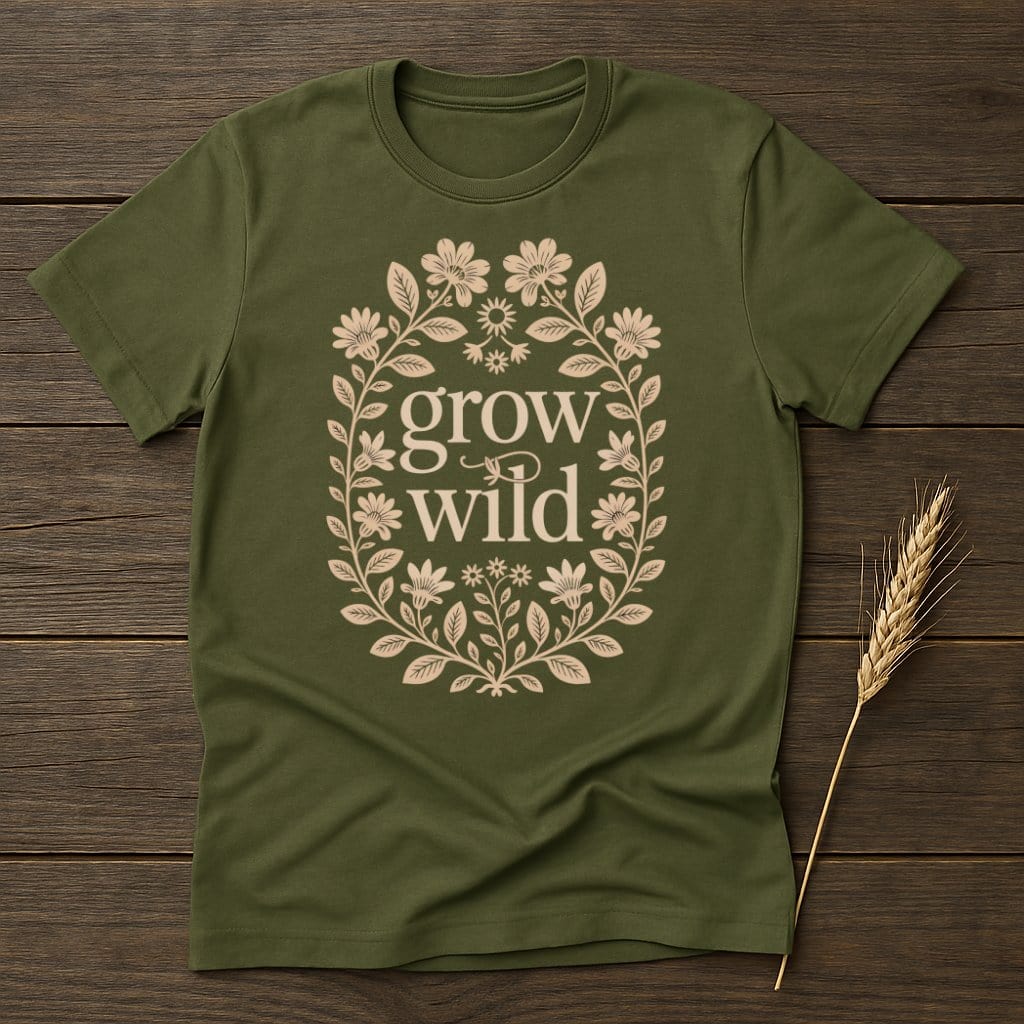 Grow Wild Floral Design Olive Green T-shirt product